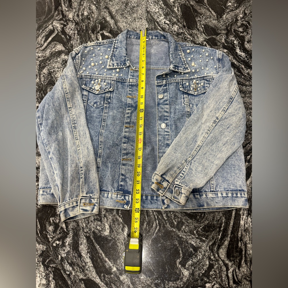 Women's XL Embroidered Pearl Denim Jean Jacket Coat - Picture 14 of 16